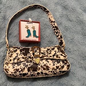 Betsey Johnson Black and Cream Shoulder Bag and Piper K boot earrings